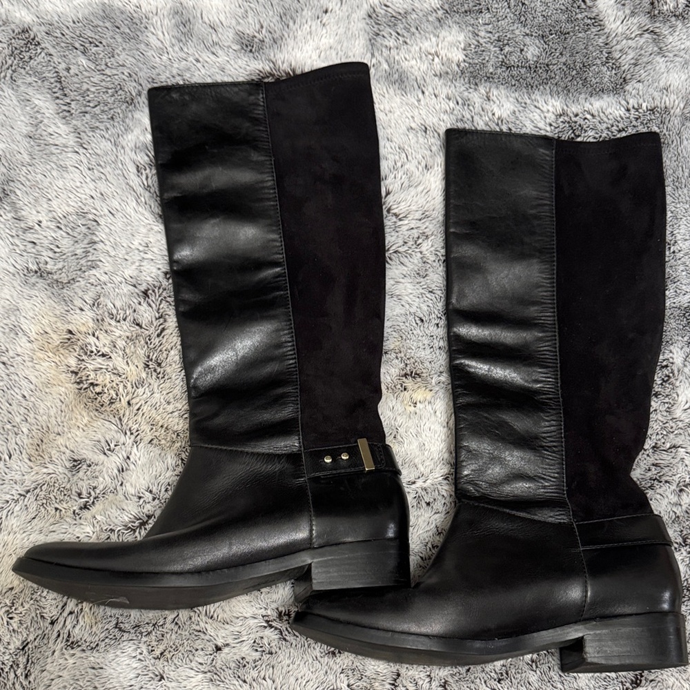 Cole Haan Adler Tall Riding Boot Women's 8B Leather Suede Gold Buckle Pull On